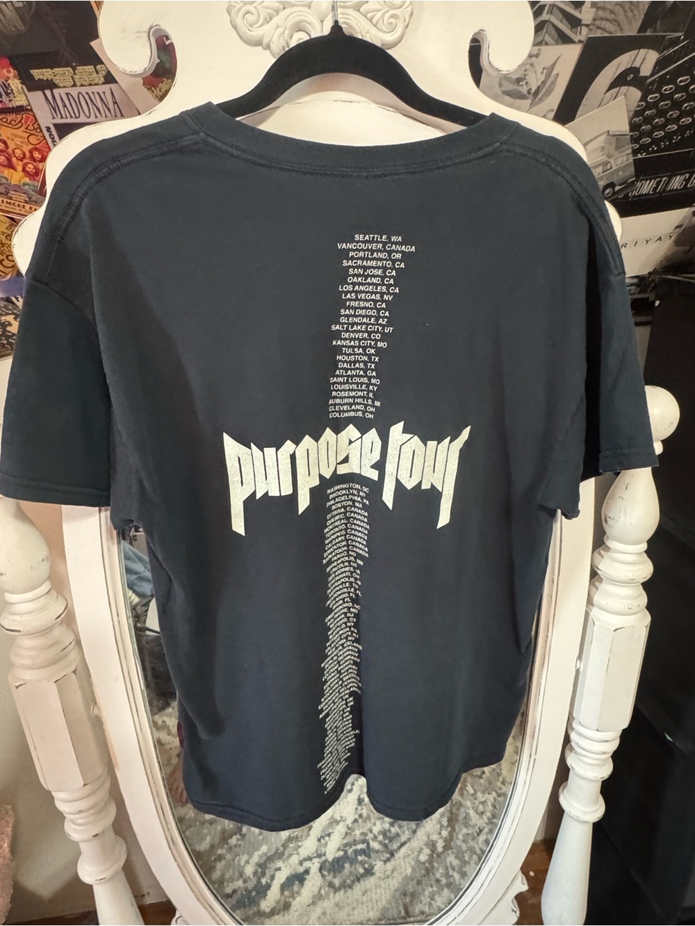 Justin Bieber Black Tee with Silver Portrait